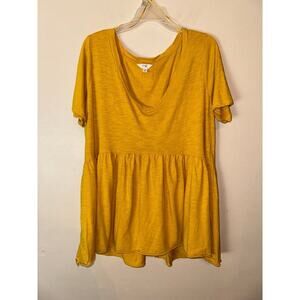 Terra & Sky Women's Top XL V-Neck Flowy Fit Flare 0x Plus Size Yellow Blouse